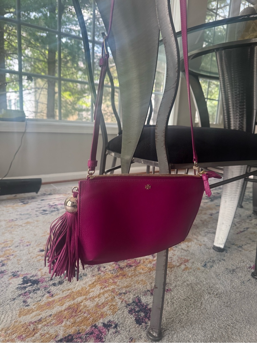 Tory Burch Magenta Leather Crossbody with Tassel Charm